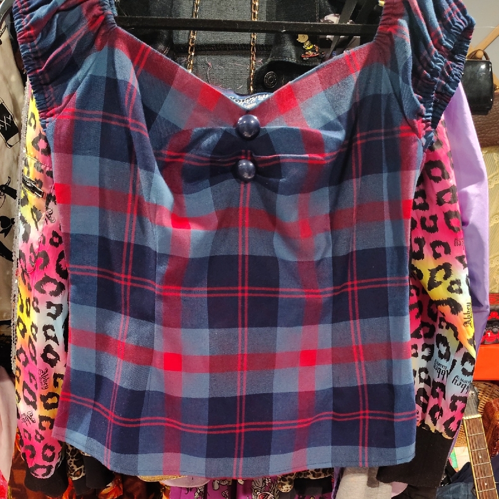 Collectif Blue and Red Plaid Blouse